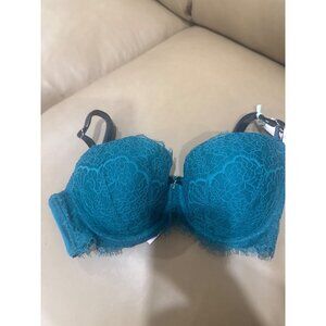 Victorias Secret Teal Lace Lightly Lined Bra 32DD With Adjustable Straps & Back